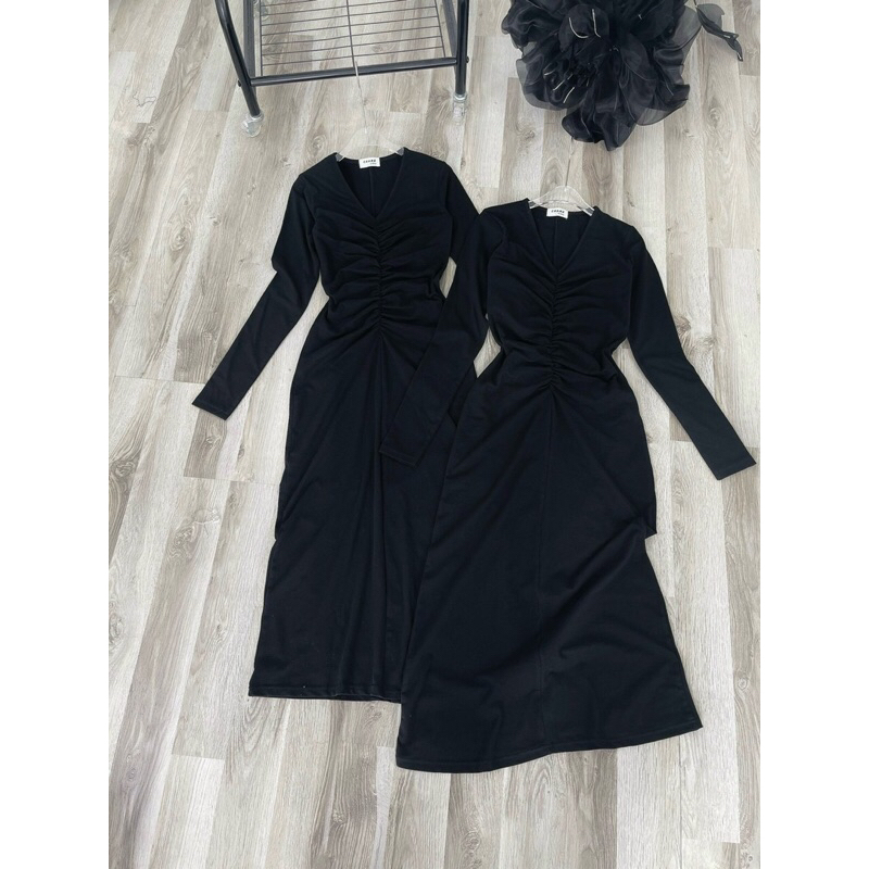 ĐẦM MIDI BODY ĐEN NHÚN EO