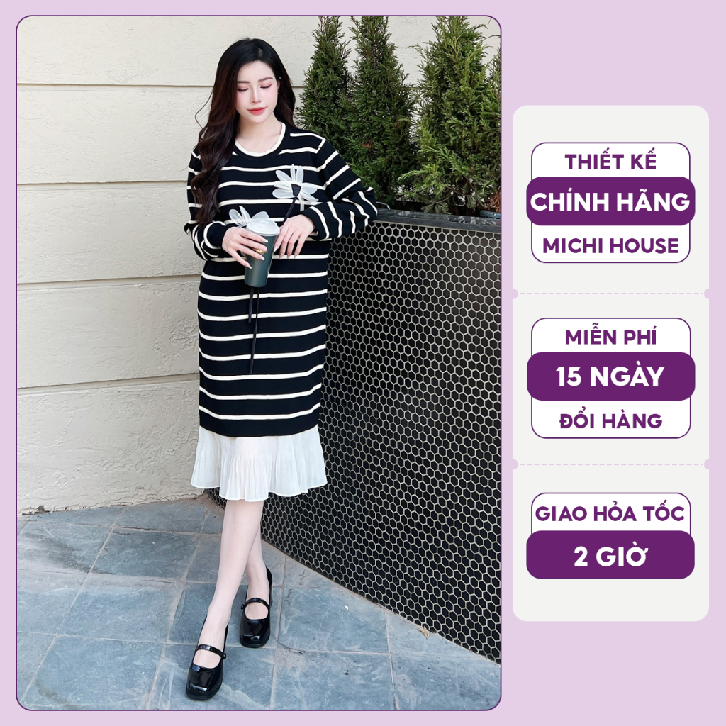 Đầm Suông Đuôi Cá Michi House Váy Len Xuông Thu Đông Dáng Dài Đến Gối Dài Tay Thanh Lịch Freesize Bầu Mặc Xinh K85