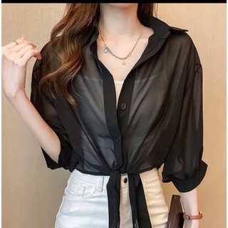 Áo khoác sơ mi voan cột eo dễ phối đồ thời trang mùa hè đi chơi đi biển