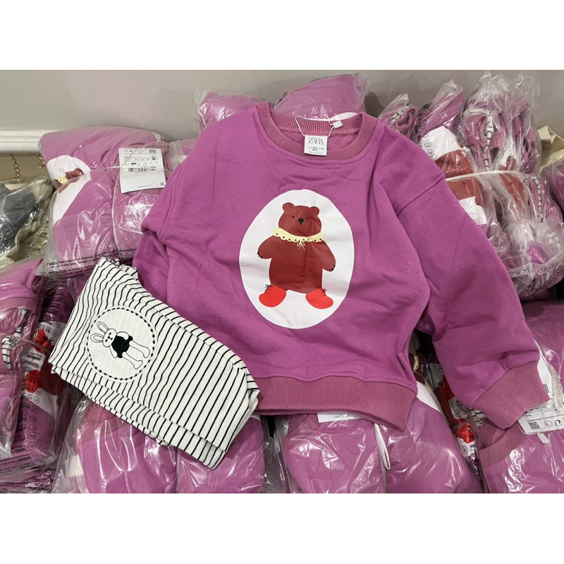 ✨MALINHKID✨BN082- Bộ áo nỉ bông GẤU đỏ quàng khăn mix legging kẻ trẻ em VNXK