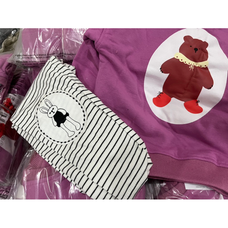 ✨MALINHKID✨BN082- Bộ áo nỉ bông GẤU đỏ quàng khăn mix legging kẻ trẻ em VNXK