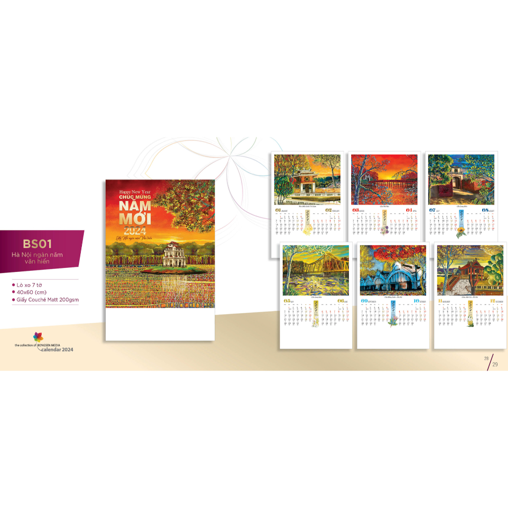 Lịch treo tường năm mới 7 tờ quà tặng Tết Nguyên đán HAPPY NEW YEAR WALL CALENDAR