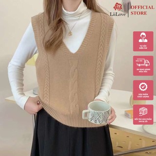 Áo len gile vặn thừng cổ tim trẻ trung nhiều màu qc liilove gl3k