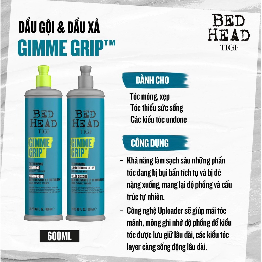 Dầu gội xả tái tạo cấu trúc tóc Tigi Bed Head Gimme Grip 600ML