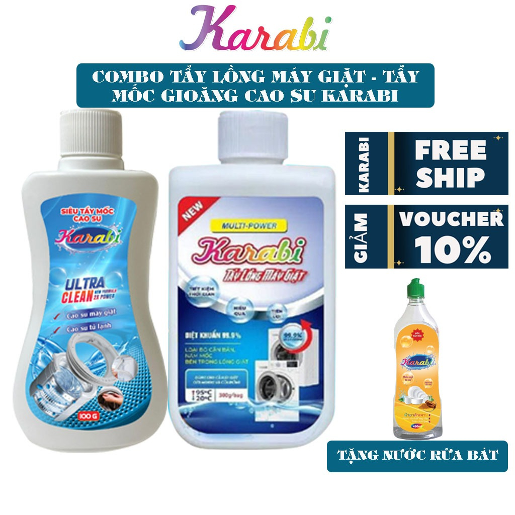 Combo 2 Chai Tẩy Lồng Máy Giặt Karabi 300gr + Siêu Tẩy Mốc Cao Su Karabi 100gr