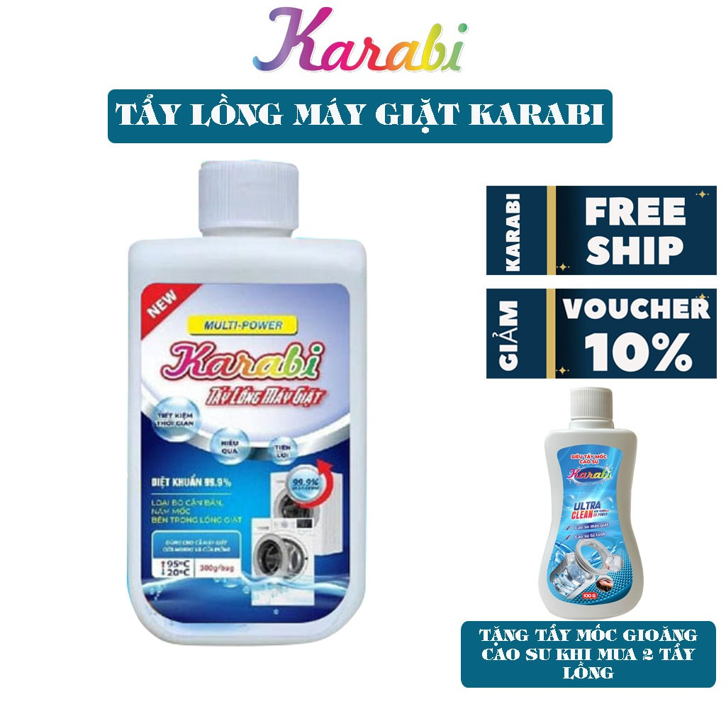 Tẩy Lồng Máy Giặt Karabi 300Gr Làm Sạch Cặn Bẩn, Nấm Mốc, Vi Khuẩn Hiệu Quả, An Toàn Cho Mọi Loại Máy Giặt