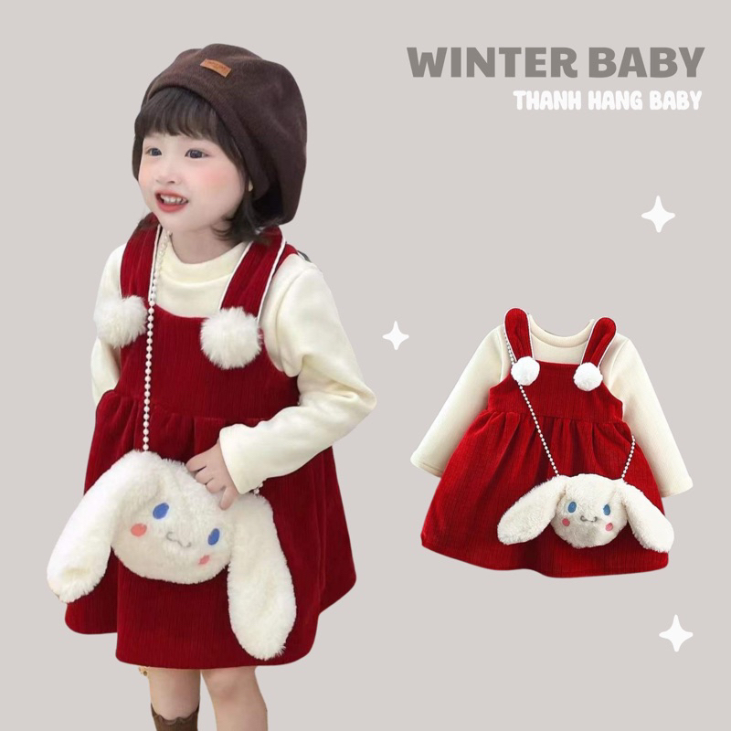 Set váy dài tay cho bé gái, set váy nỉ nhung cho bé kèm túi Thanh Hằng Baby 11kg - 28kg