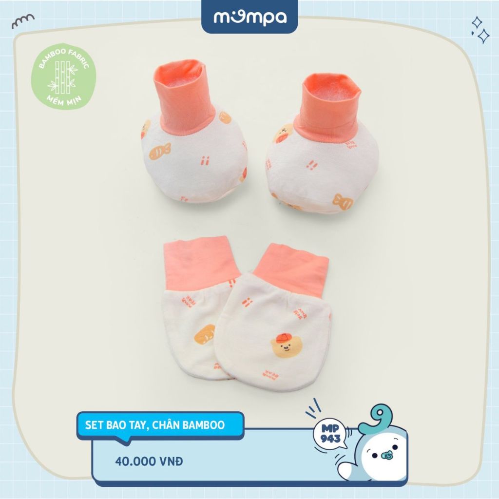 SET bao tay chân mũ sơ sinh cho bé Mompa vải sợi tre BAMBOO mềm mịn co giãn 943