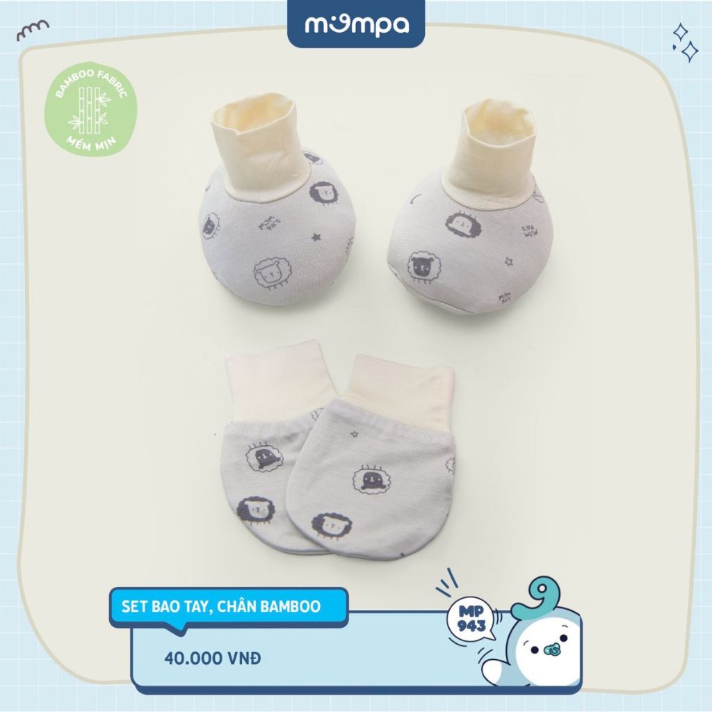 SET bao tay chân mũ sơ sinh cho bé Mompa vải sợi tre BAMBOO mềm mịn co giãn 943