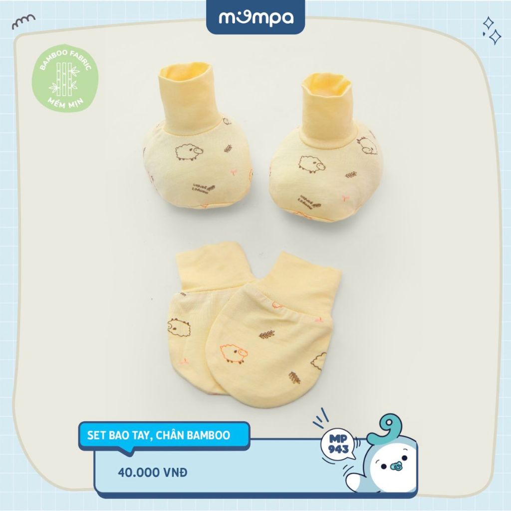 SET bao tay chân mũ sơ sinh cho bé Mompa vải sợi tre BAMBOO mềm mịn co giãn 943