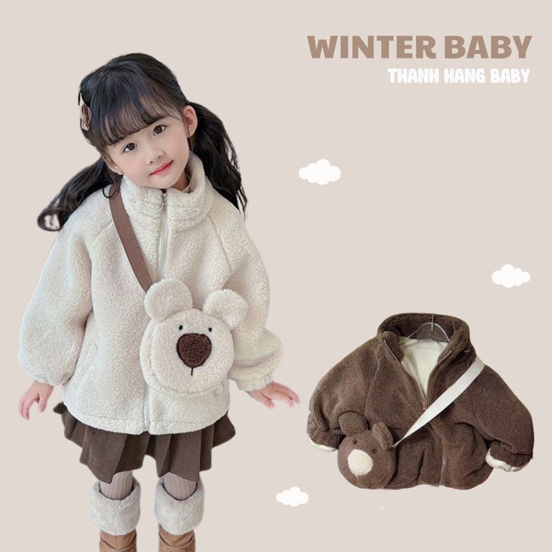 Áo khoác cho bé gái, áo khoác lông kèm túi cho bé Thanh Hằng Baby 11kg - 28kg