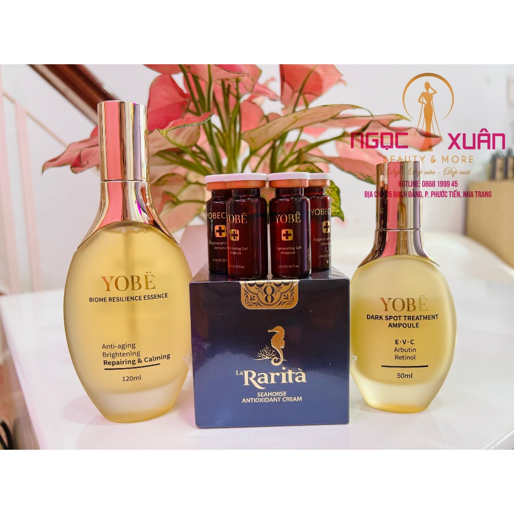 Combo Mờ Thâm Nám, Trắng Da gồm nước thần size 120ml, 4 lọ tinh chất TBG, Kích trắng da EVC 50ml, Kem cá ngựa Rarita 24K