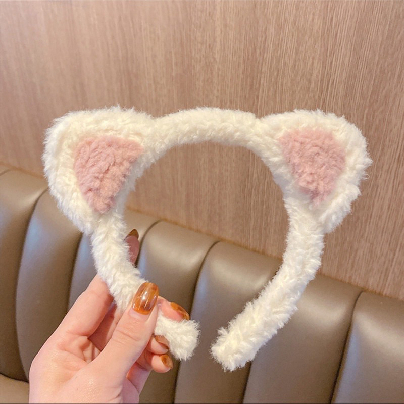 Băng Đô Cài Tóc Rửa Mặt Hình Tai Gấu / Dâu Tây Bằng Lông Nhung Dễ Thương Xinh Xắn