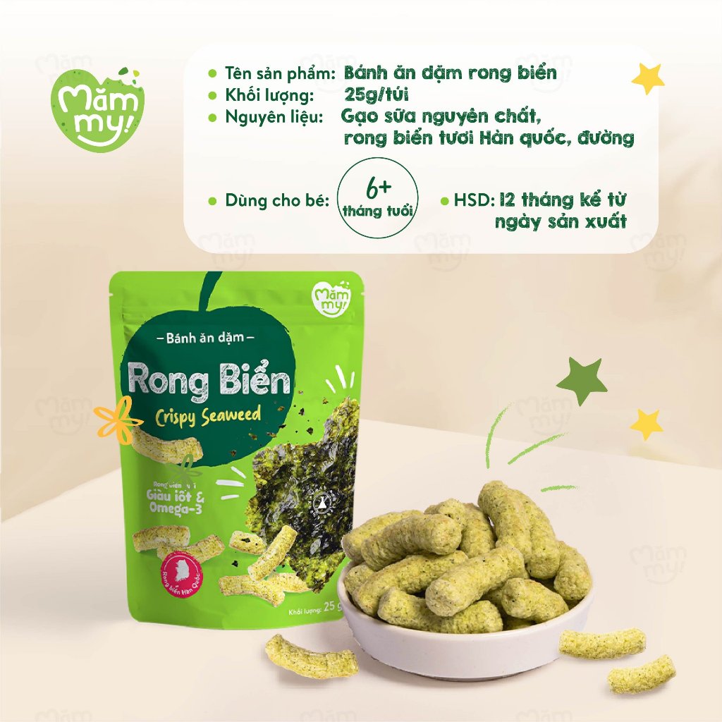 Bánh ăn dặm vị rong biển cho bé ăn dặm Mămmy - 1 gói 25g