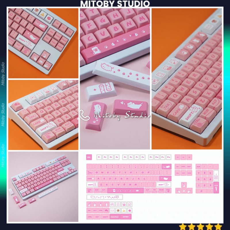Keycap XDA Pink Cat XDA profile PBT Dyesub bàn phím cơ Mitoby Studio