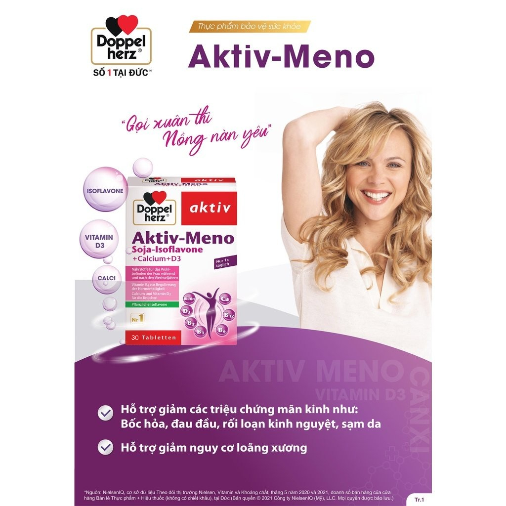 Bộ đôi tăng cường hấp thụ Canxi, cân bằng nội tiết tố nữ Doppelherz Vitamin K2 D3  và Aktiv Meno