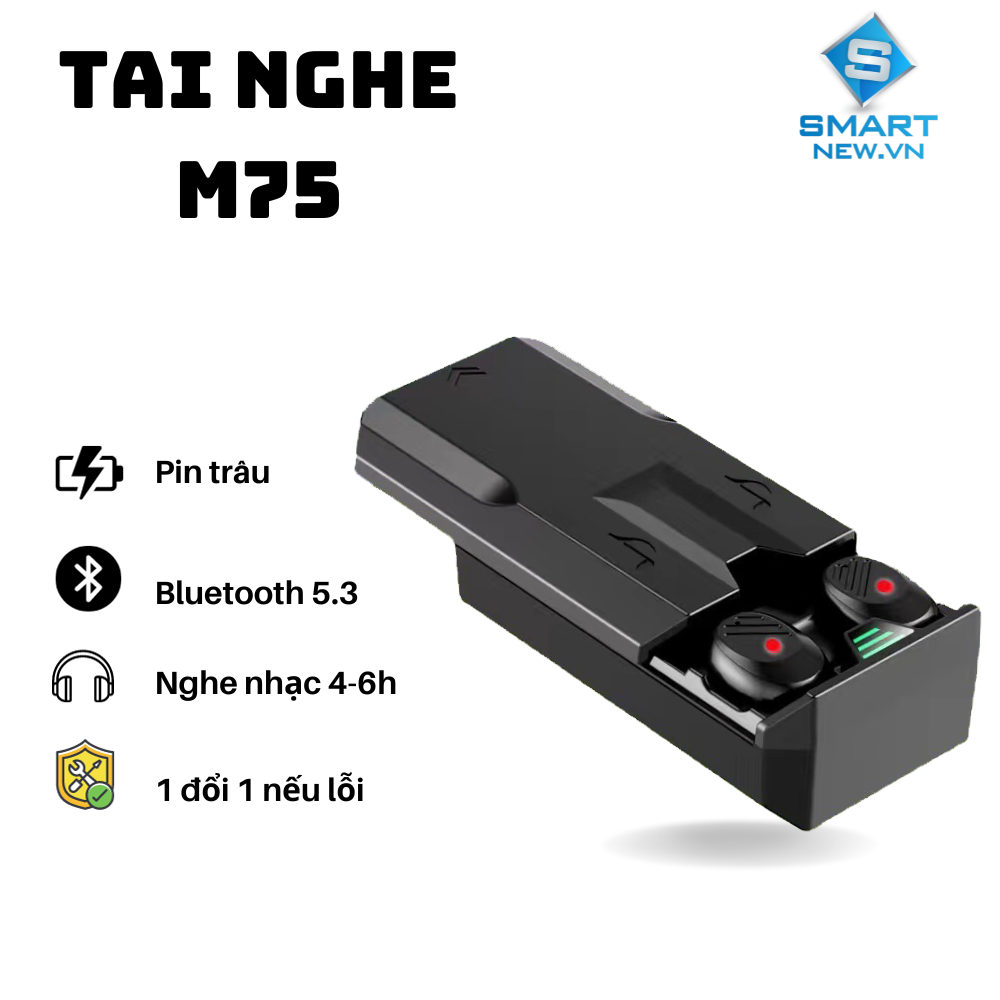 Tai nghe TWS không dây Bluetooth Amoi M75 - Pin 4800mah - Chống nước IPX7 - Bluetooth 5.0