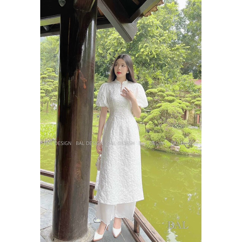 Bộ áo dài tay bồng - áo dài thiết kế - áo dài mặc lễ  tết 🧧