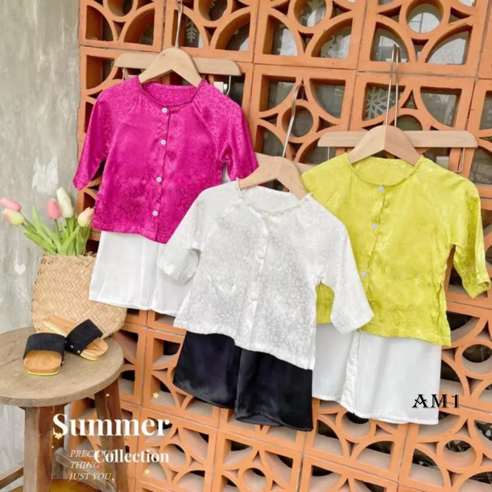 Áo bà ba tay lỡ vải gấm lụa TB371 và Quần dài cho bé gái TB372