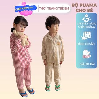 Bộ Ngủ Pijma  Cho bé size 9kg-28kg hoạ tiết caro, đồ ngủ dài tay  cho bé trai bé gái chất đũi xốp loại 1-Chip shop