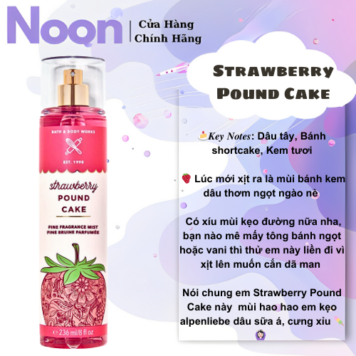 🍄  Xịt Thơm -  Toàn thân Bath and work Strawberry Pound Cake