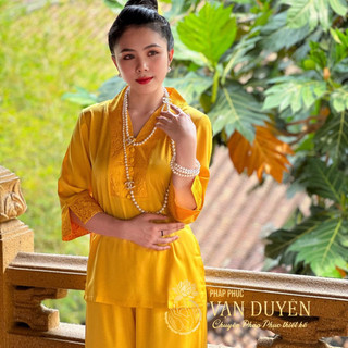 Pháp Phục Vạn Duyên Phi Lụa 7 Cúc Cổ Y Màu Vàng 2.02