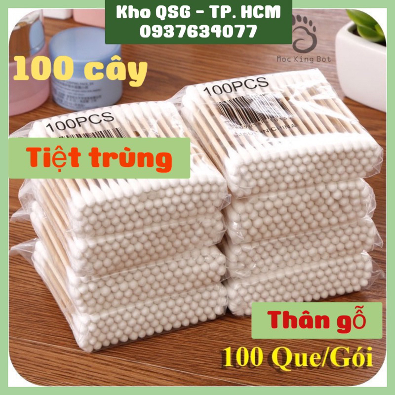 Bịch tăm bông 100 que thân gỗ (thân thiện với môi trường)