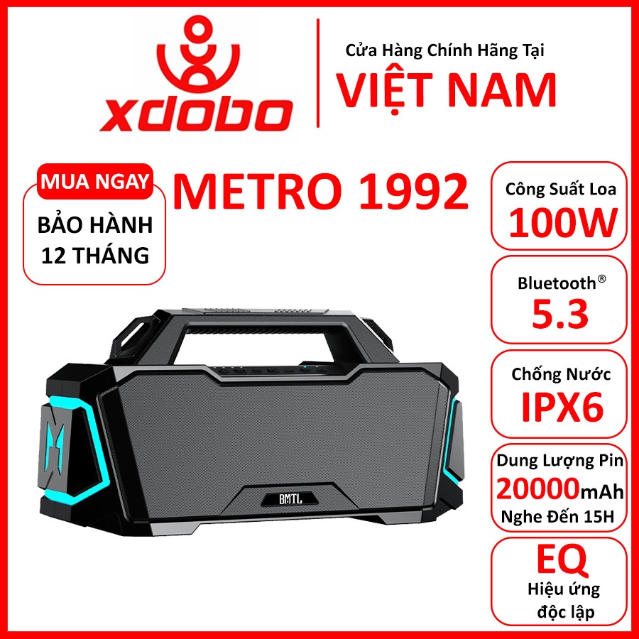 Loa Bluetooth 5.3 XDOBO METRO 1992 Công Suất 100W, Chống Nước IPX6, Pin 20000Mah Hỗ Trợ Thẻ TF, USB, AUX - BH 12 Tháng