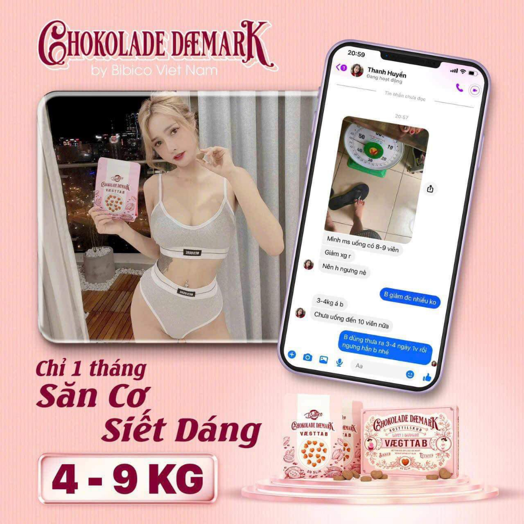 Kẹo Socola Giảm Cân Đan Mạch Chocolate Vægttab Hồng 40 viên Date mới