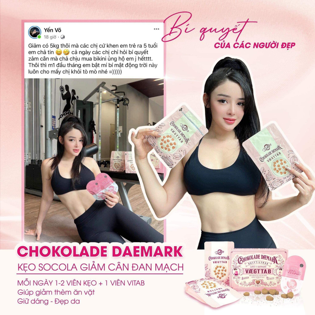 Kẹo Socola Giảm Cân Đan Mạch Chocolate Vægttab Hồng 40 viên Date mới