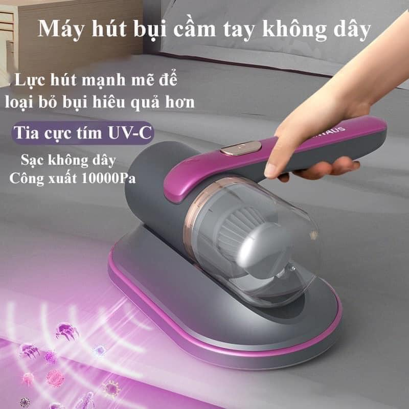 Máy hút bụi giường nệm, chăn ga, ghế sofa - máy hút bụi mini không dây sạc pin có tia UV khử khuẩn MH21