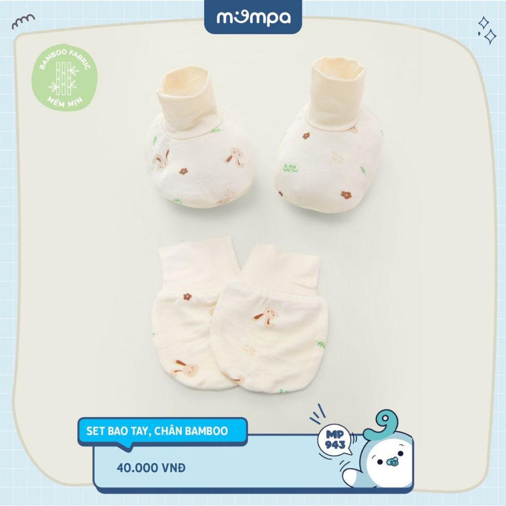 Bao tay chân sơ sinh cho bé Mompa vải sợi tre bamboo mềm mại co giãn hoạ tiết đáng yêu MP 943