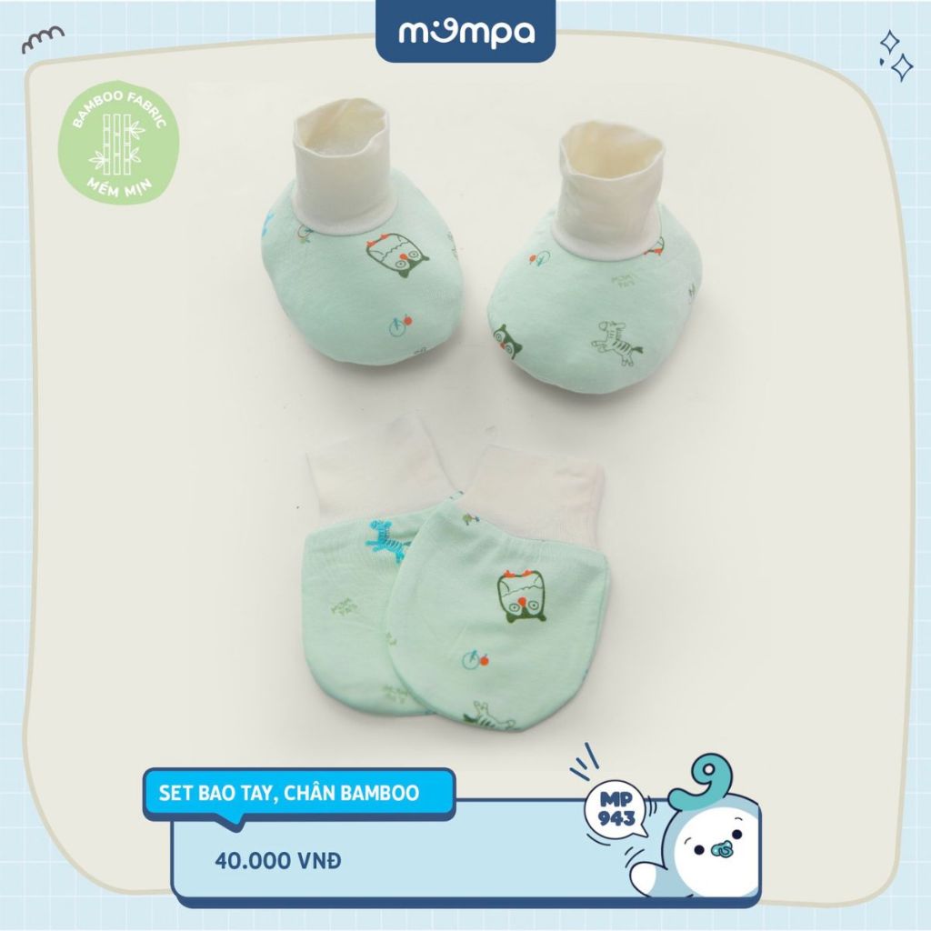 Bao tay chân sơ sinh cho bé Mompa vải sợi tre bamboo mềm mại co giãn hoạ tiết đáng yêu MP 943