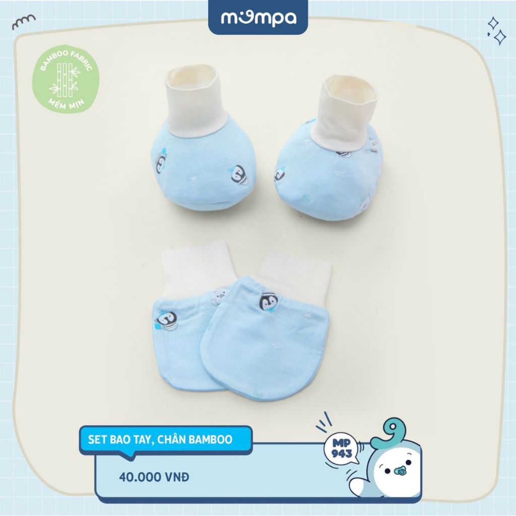 Bao tay chân sơ sinh cho bé Mompa vải sợi tre bamboo mềm mại co giãn hoạ tiết đáng yêu MP 943