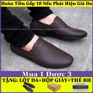 Giày da nam lười cao cấp da bò đế cao su khâu chỉ bảo hành 1 năm HQ112