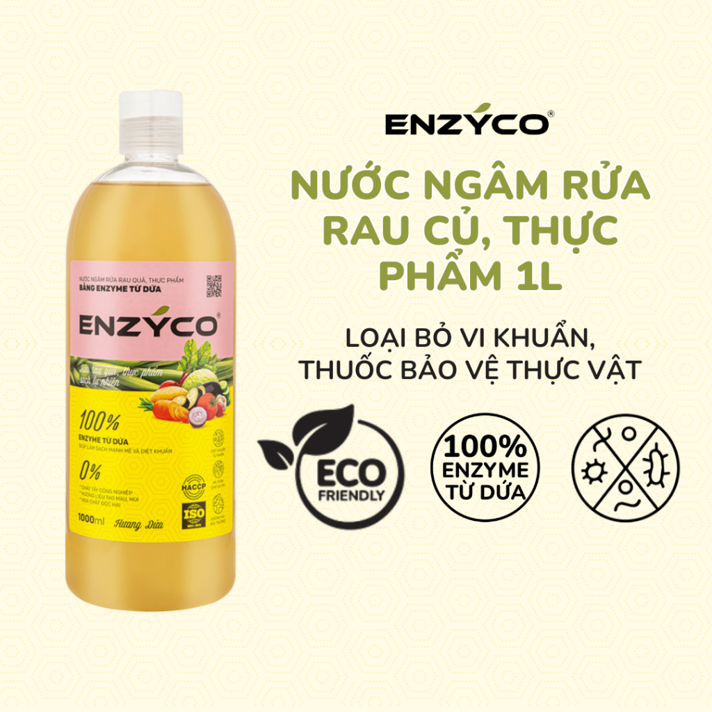 Nước Ngâm Rửa Rau Củ Quả Sinh Học ENZYCO Hương Dứa 1L, Làm Sạch Thực Phẩm 100% Enzyme Từ Dứa