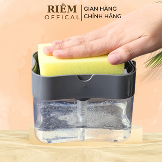Hộp Đựng Nước Rửa Chén Kèm Khay Đựng Miếng Bọt Biển Thiết Kế Vòi Ấn Lấy Xà Bông Tạo Bọt 2 In 1 Đa Năng RIEM