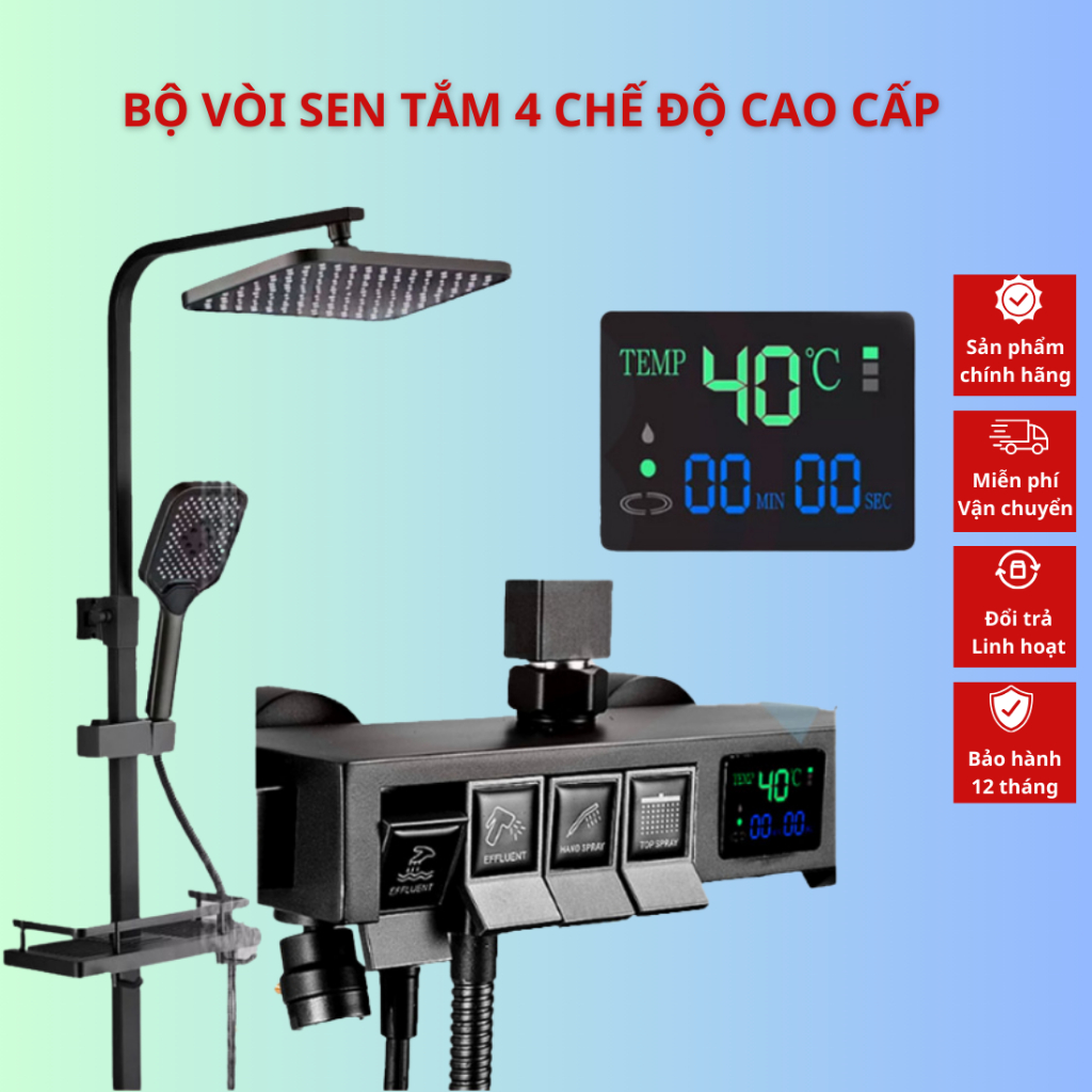 Bộ Cây Sen Tắm Đứng Nóng Lạnh KAW-Hàng Chính Hãng, Chất Liệu Đồng Thau, Inox 304, 4 Chế Độ Thiết Kế Phím Đàn, Bảo Hành