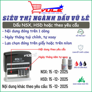 Dấu NSX hoặc HSD + Ngày tháng năm trên 1 dòng, ngày tháng năm thay đổi