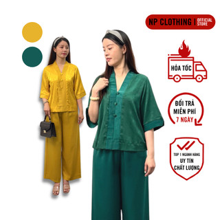 Pháp phục đi lễ chùa s991, set đồ lam cổ bà lai chất lụa gấm cao cấp trang nhã | thời trang trung niên np clothing