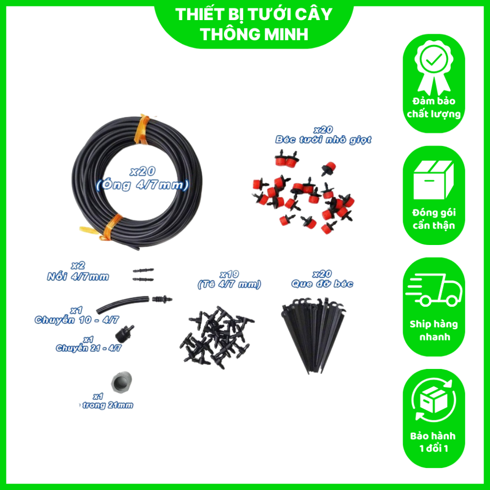 Bộ 20 Béc Tưới Nhỏ Giọt Điều Chỉnh Được Sử Dụng Ống Pe 6mm - Bộ Tiết Kiệm Cút Xám