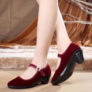 Giầy nhung đỏ đô cao 5 cm