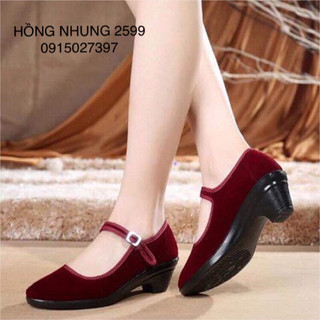 Giầy nhung đỏ đô cao 5 cm