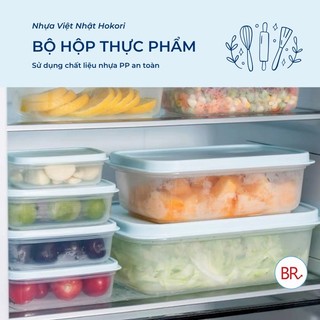 Bộ hộp thực phẩm chữ nhật Hokori Việt Nhật, Hộp bảo quản thức ăn, đồ đông lạnh an toàn tiện lợi mã 6533