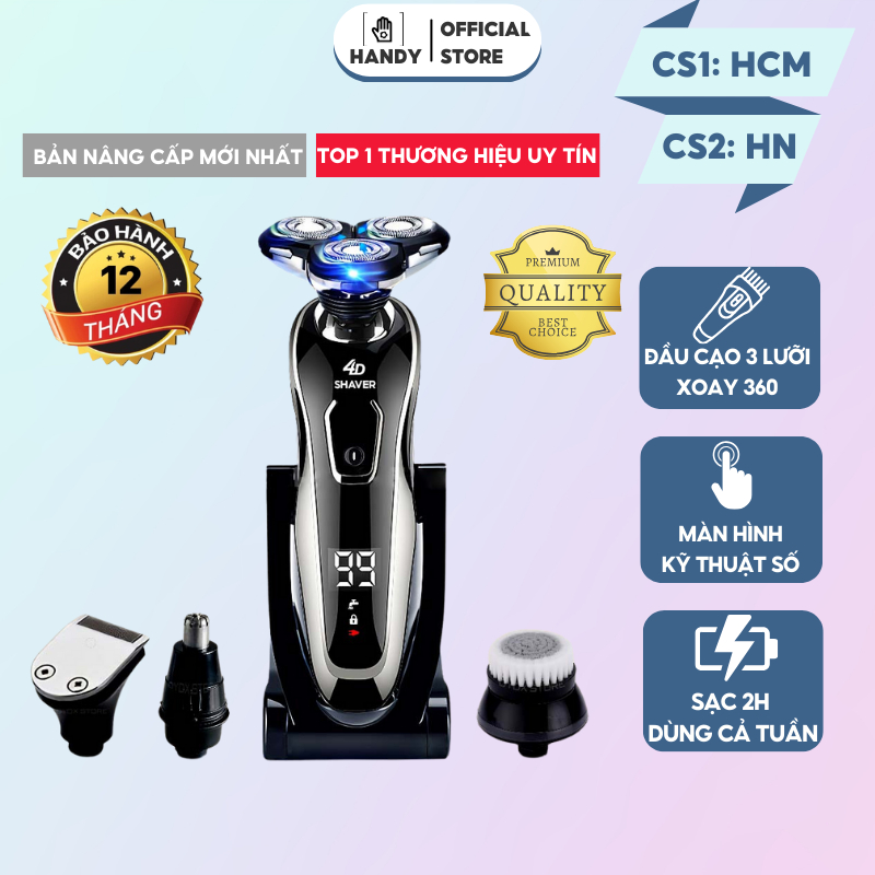 Máy cạo râu mini đa năng DELADEP 3 lưỡi cắt, màn hình LED hiển thị pin, sạc nhanh 2 giờ chống thấm nước - MCR01