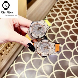 Đồng hồ H/u/b Nữ Máy pin Dây Da silicon Cam/Vàng đính đá size 34mm