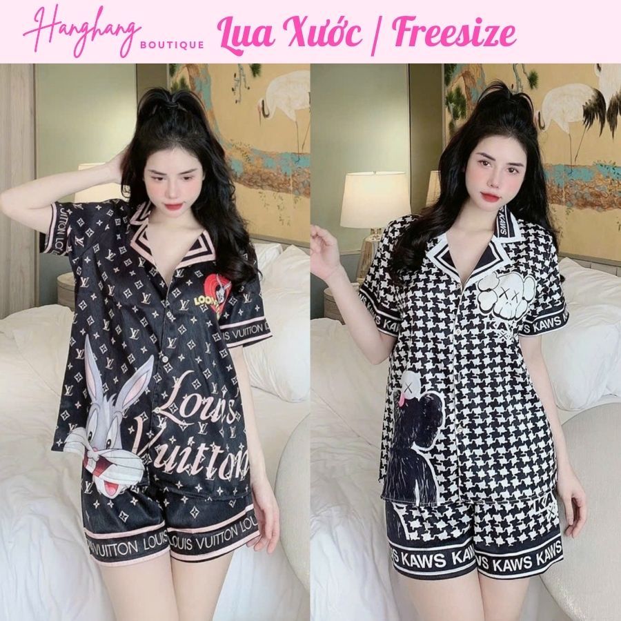 Bộ đồ ngủ pijama đùi tay ngắn lụa xước, đồ ngủ lụa thiết kế sang chảnh, đồ bộ nữ đồ mặc nhà lụa xước giá rẻ
