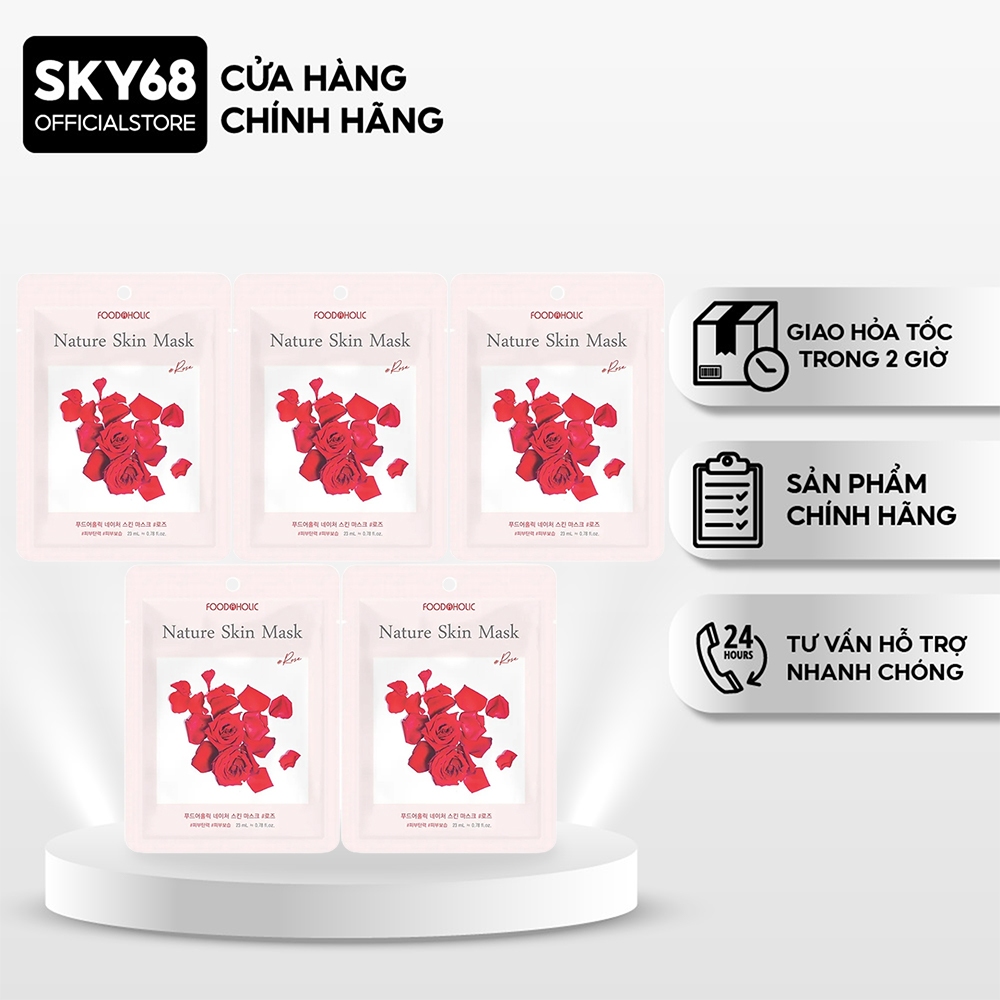 Combo 5 Mặt Nạ Hoa Hồng Dưỡng Da Trắng Sáng, Chống Lão Hóa Foodaholic Nature Skin Mask 23gx5 - ROSE x5