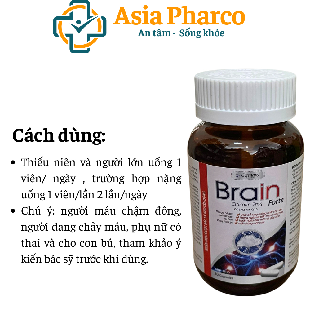 Viên Uống Brain Forte giúp bổ sung dưỡng chất cho não, phòng ngừa tai biến, chóng mặt ù tai - Hộp 30 viên