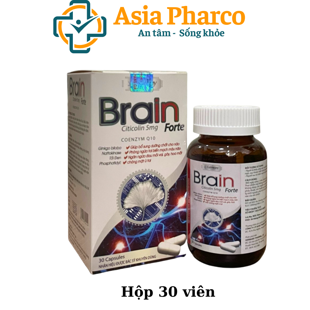 Viên Uống Brain Forte giúp bổ sung dưỡng chất cho não, phòng ngừa tai biến, chóng mặt ù tai - Hộp 30 viên